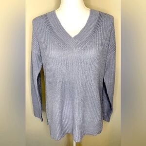 🎄🎄Moral Fiber Sweater Women VNeck Periwinkle Blue Metallic Ribbed Knit Small